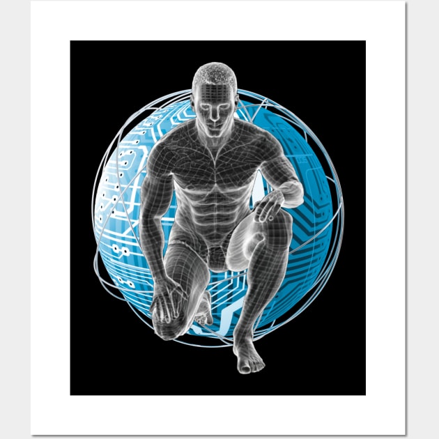 Cyborg Futuristic Man Space Rave Techno Dancer Science Fiction Nerd Hologram Technology Wall Art by DeanWardDesigns